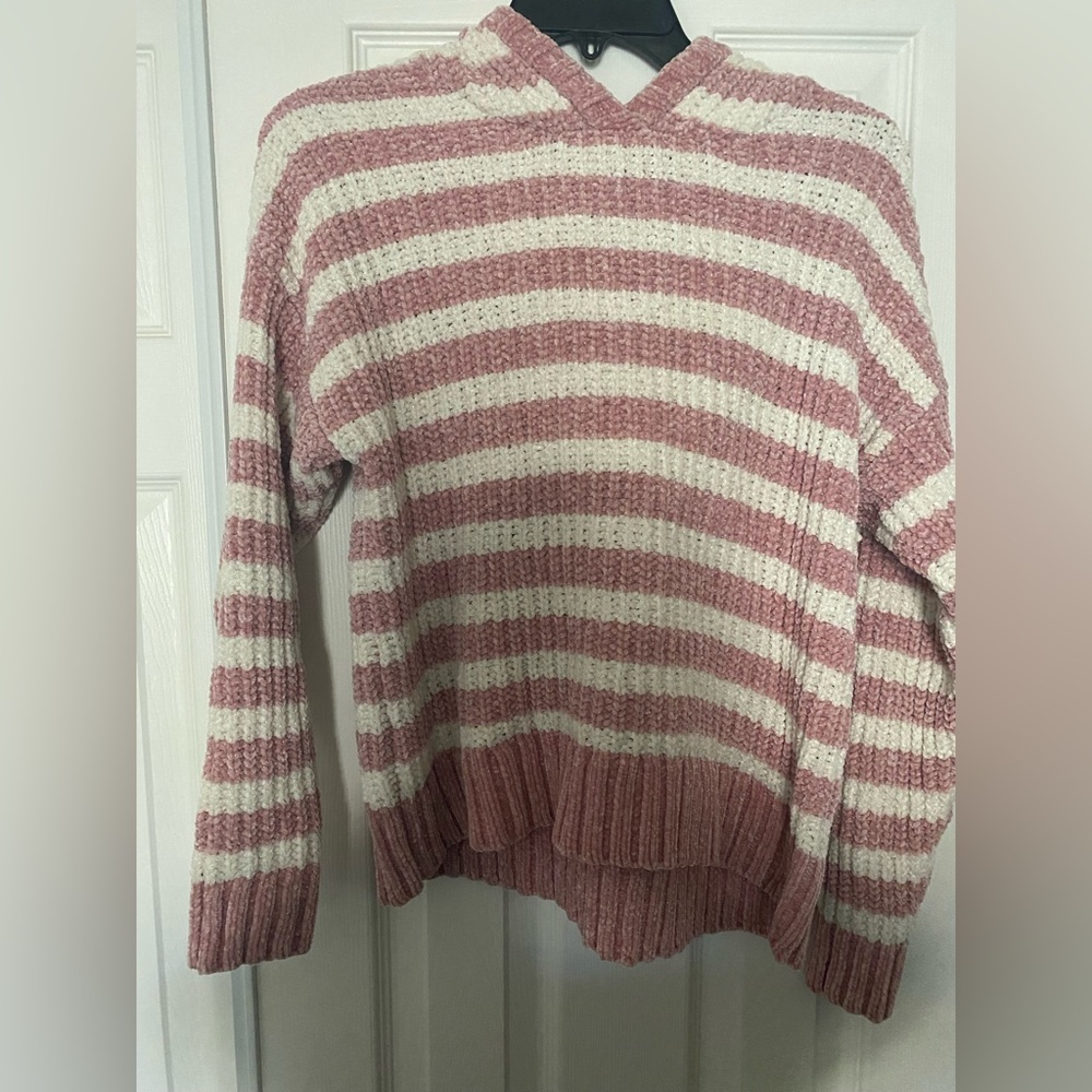 Justice Fuzzy Pink Striped Sweater/Hoodie